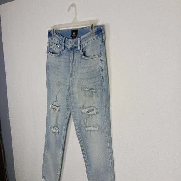 H&M Skinny Fit Distressed Jeans Womens Size 30 High Rise comfort Stretch Blue - Picture 2 of 12